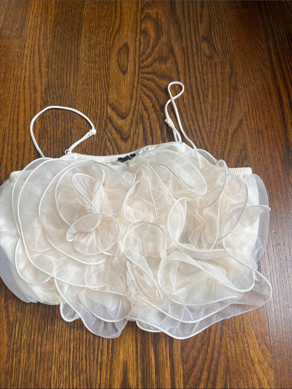 Express Ivory Floral Ruffle Bandeau with Spaghetti Straps